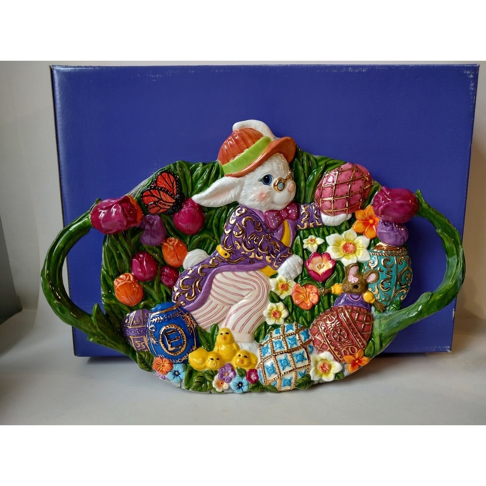 Christopher Radko tray Dapper Hare Plate w/ box Easter bunny rabbit